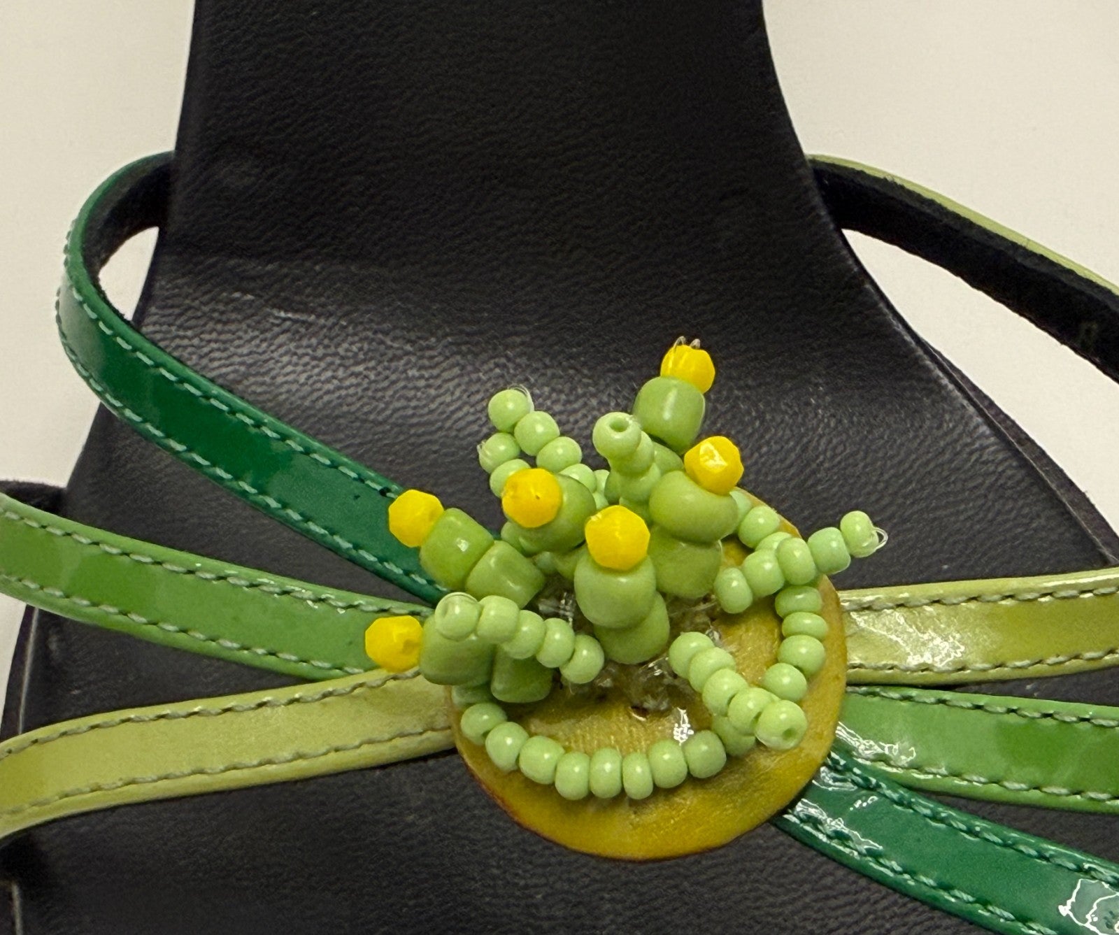 Casadei Vintage Deadstock Green Ombré Beaded Patent Leather Mules