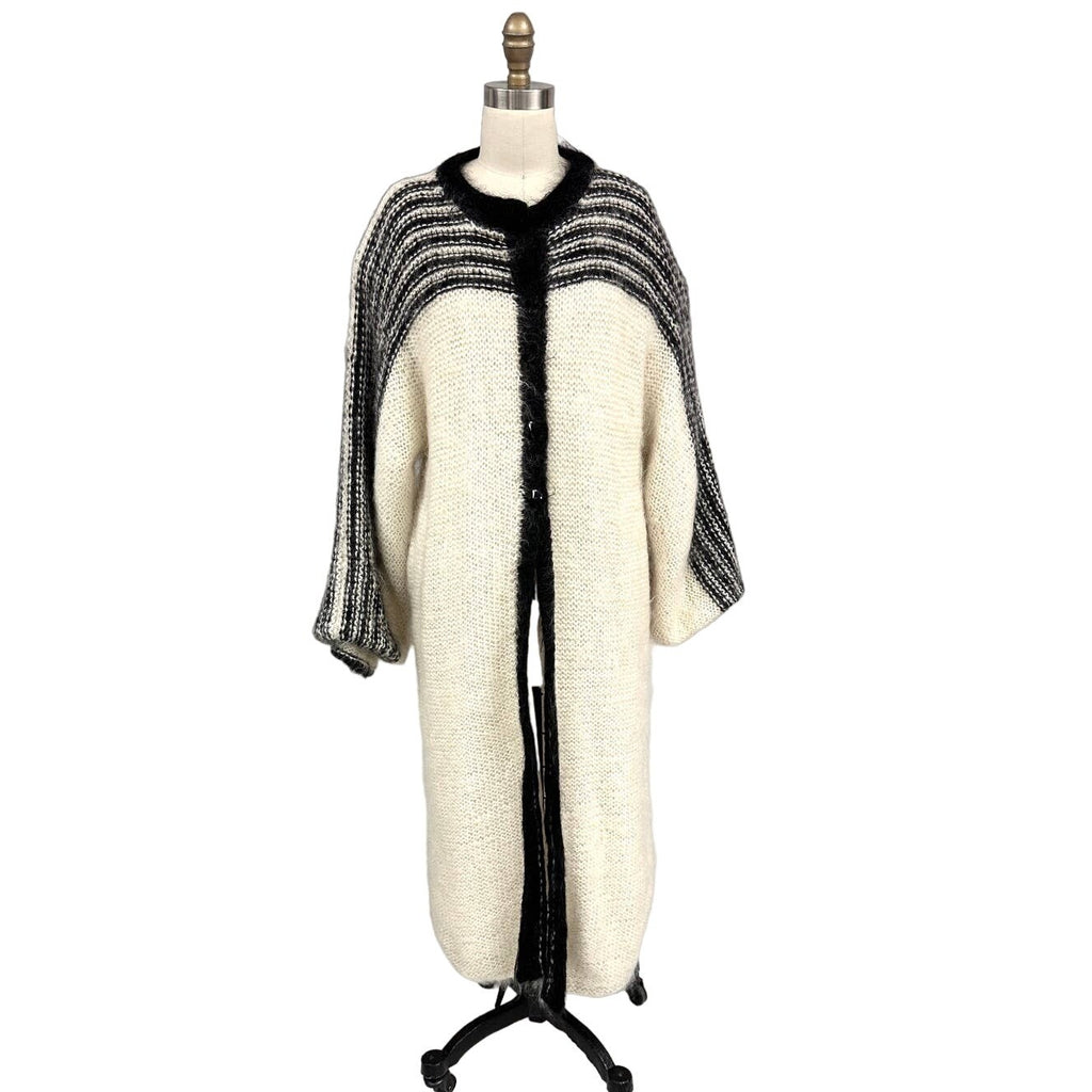 Nannell Mohair Sweater Coat, Cream & Black Striped Yoke