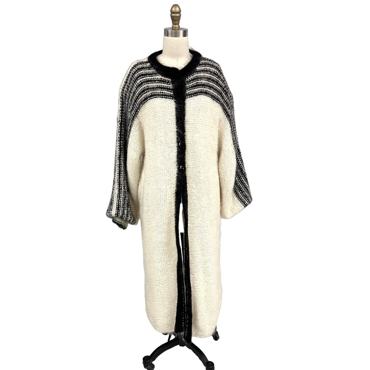 Nannell Mohair Sweater Coat, Cream & Black Striped Yoke