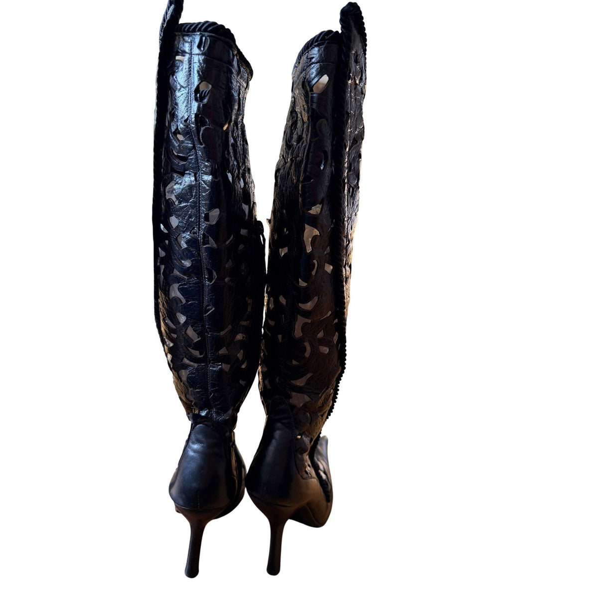 Giuseppe Zanotti Black Leather Cutout Knee High Boots