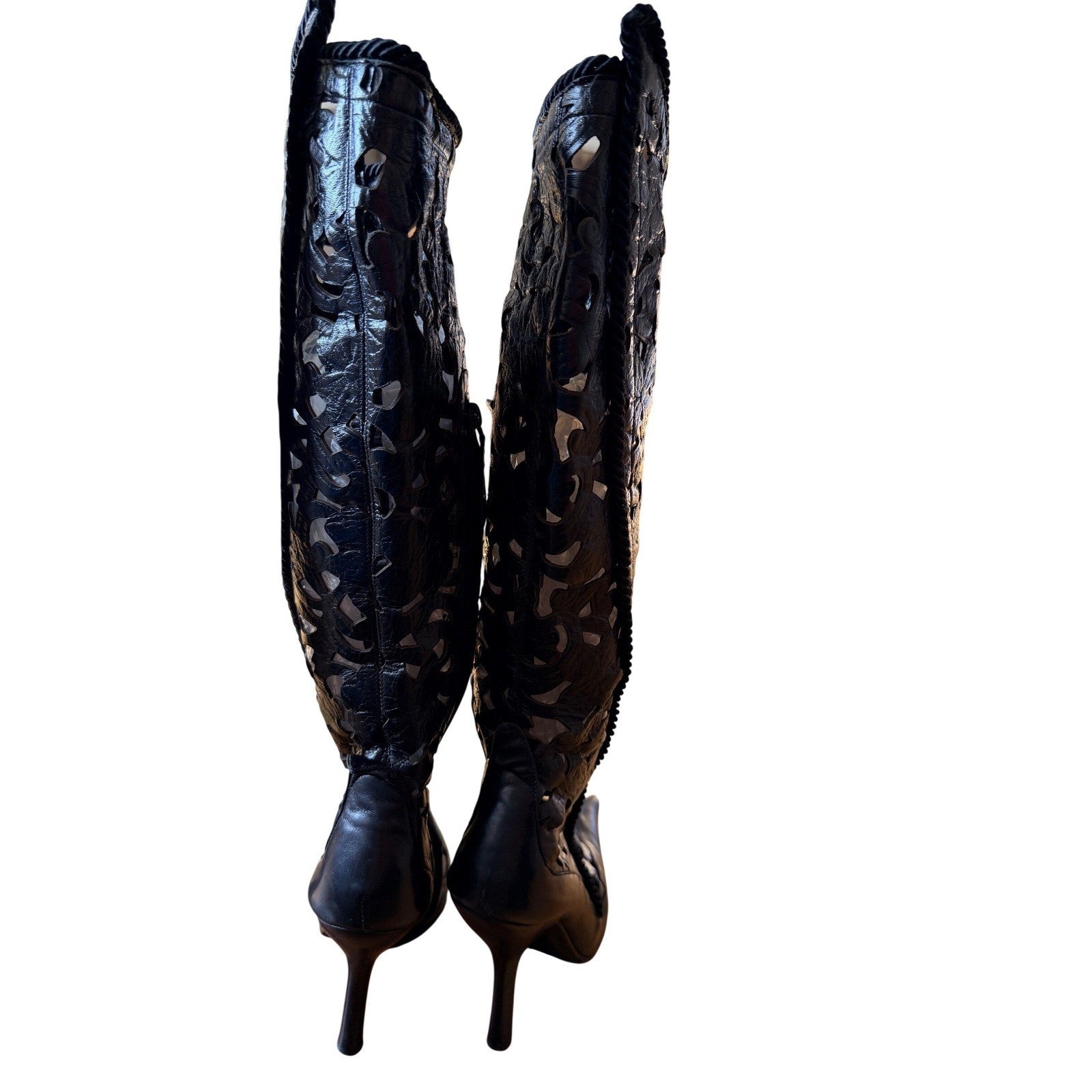 Giuseppe Zanotti Black Leather Cutout Knee High Boots