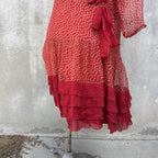 Marjone 1920s Red Silk Chiffon Polka Dot Dress