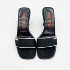 Miu Miu Black Mesh Logo Kitten Heel Mules