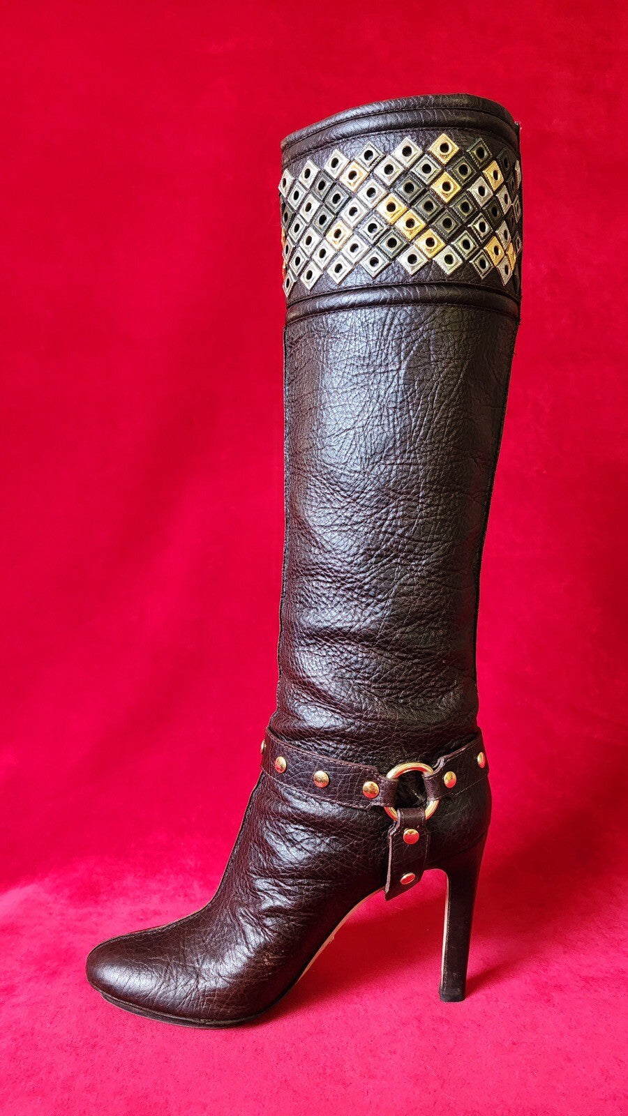 Roberto Cavalli Studded Brown Leather Boots