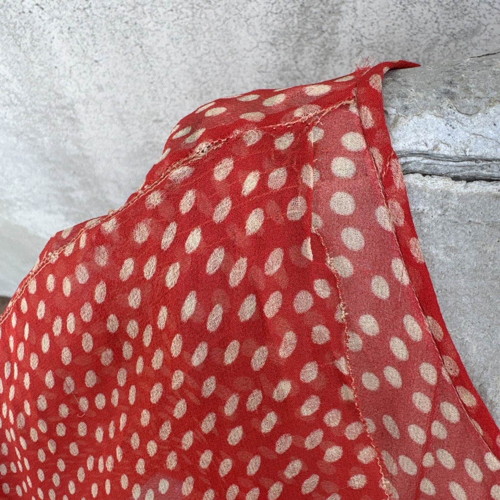 Marjone 1920s Red Silk Chiffon Polka Dot Dress