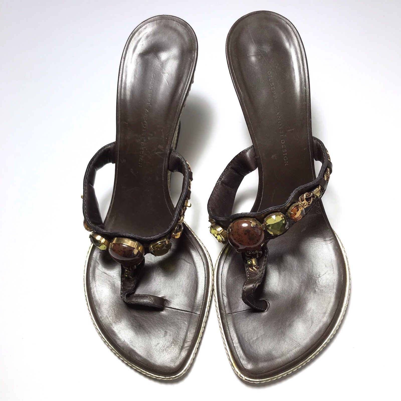 Giuseppe Zanotti Crystal Embellished Snake Wedge Thong Sandals