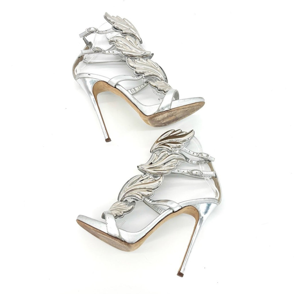 Giuseppe Zanotti Cruel Coline Silver Metal Wing Strappy Stiletto Sandals 38