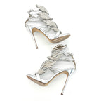 Giuseppe Zanotti Cruel Coline Silver Metal Wing Strappy Stiletto Sandals 38