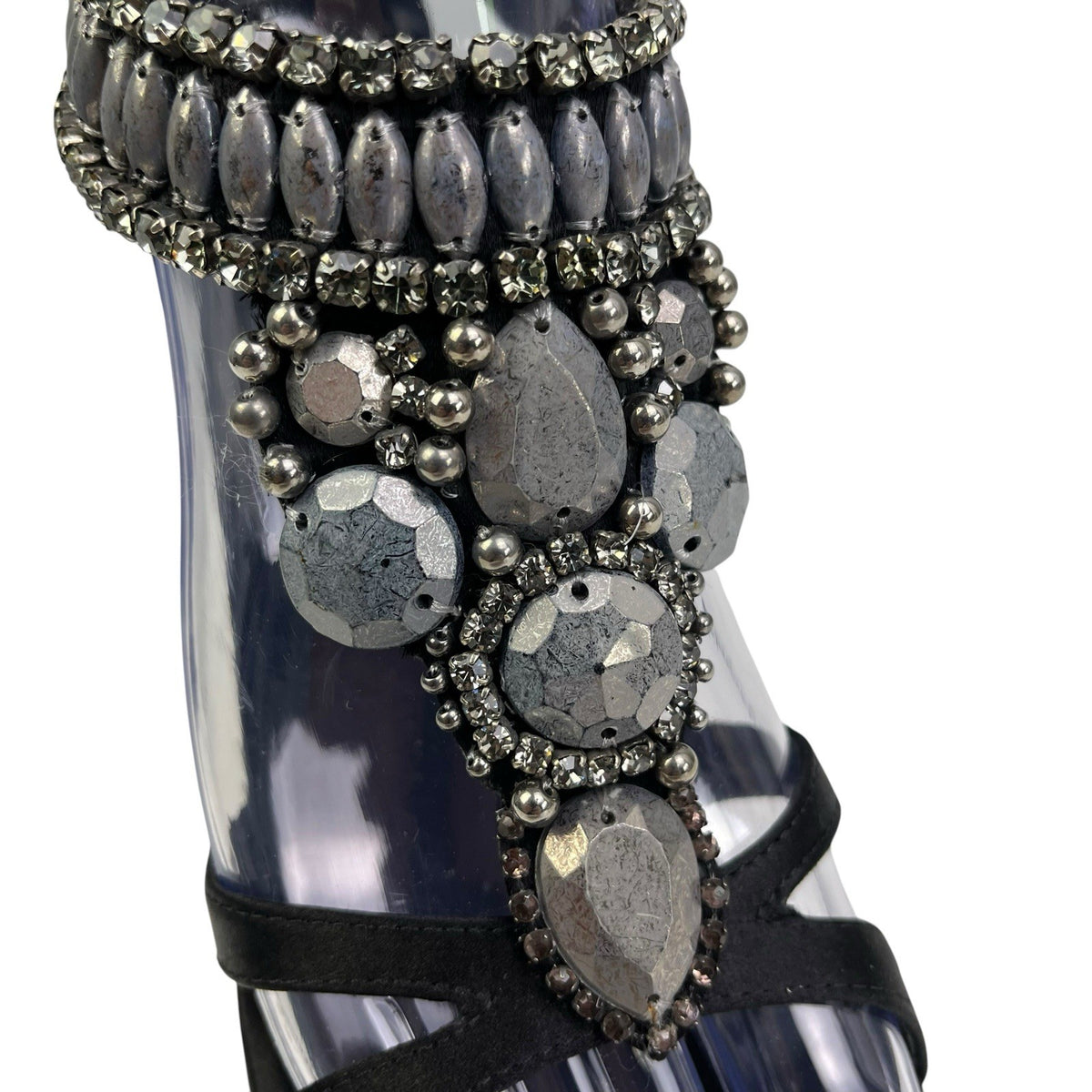 Giuseppe Zanotti Taz 110 Jeweled Sandal Heels, Black Raso Doppiato