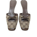 Gucci GG Monogram Square Toe Kitten Heel Mules