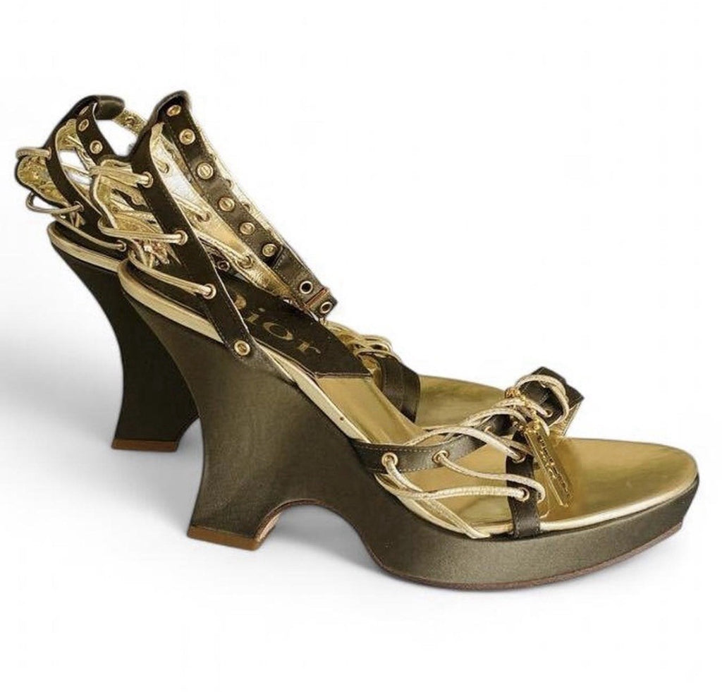 Dior Vintage S/S 2003 Galliano Victim Collection Lock & Key Wedge Heels