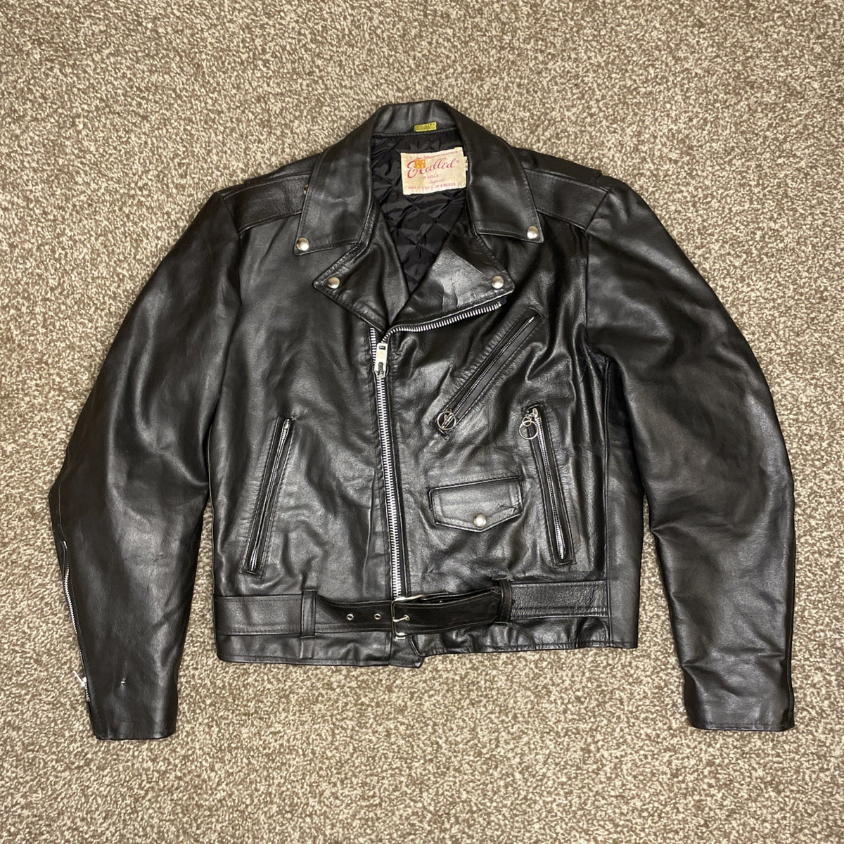 Excelled Leather Biker Moto Jacket, Black - Men's 40