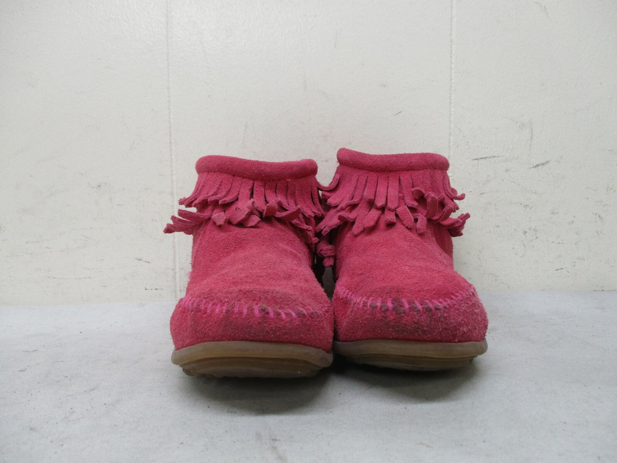 Minnetonka Moccasin Pink Leather Fringe Ankle Boots