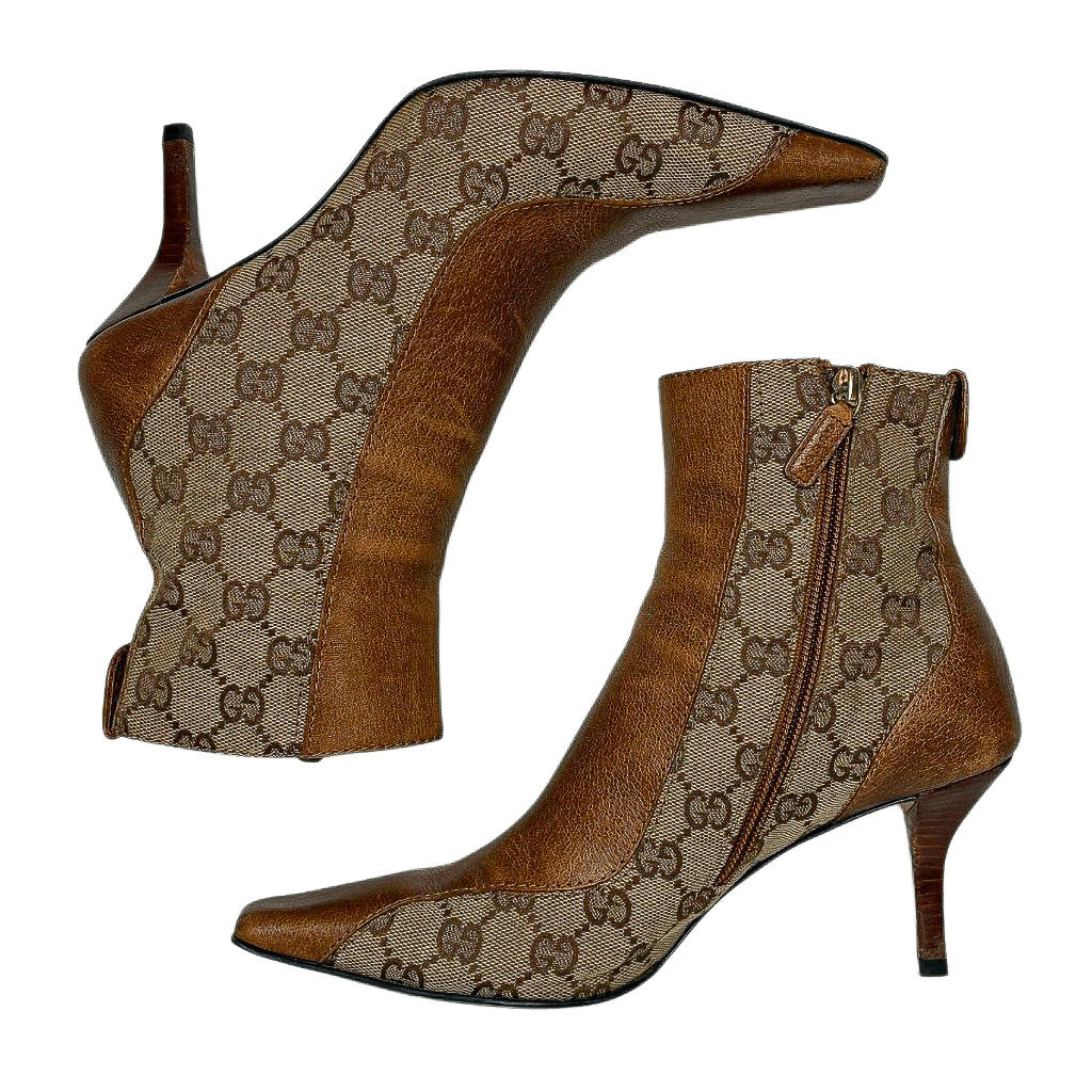 Gucci GG Monogram Ankle Booties, Praline Beige & Ebony Leather