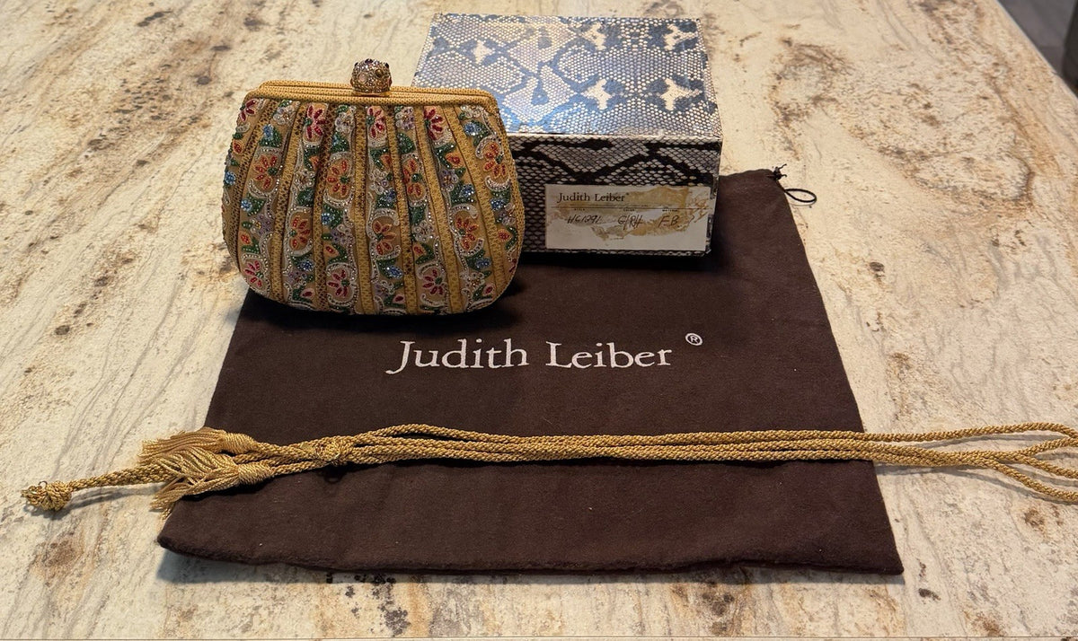 Judith Leiber Beaded Clutch, Gold Multicolor Floral