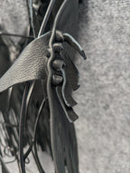 Handmade Black Leather Fringe Halter Top - Beaded Feather Detail