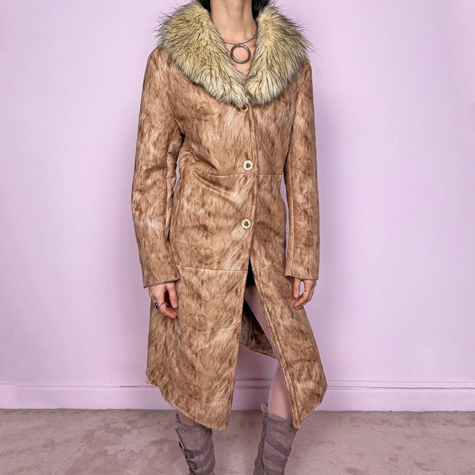 Vintage Y2K Penny Lane Coat, Brown Faux Fur