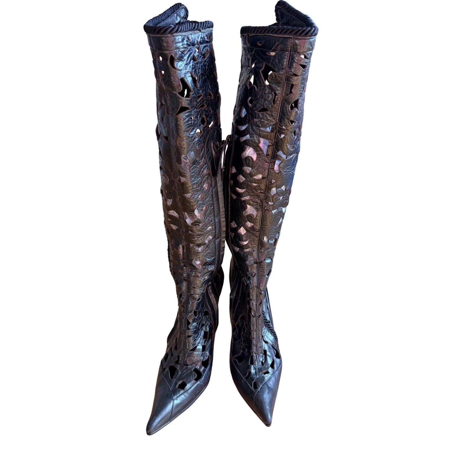 Giuseppe Zanotti Black Leather Cutout Knee High Boots