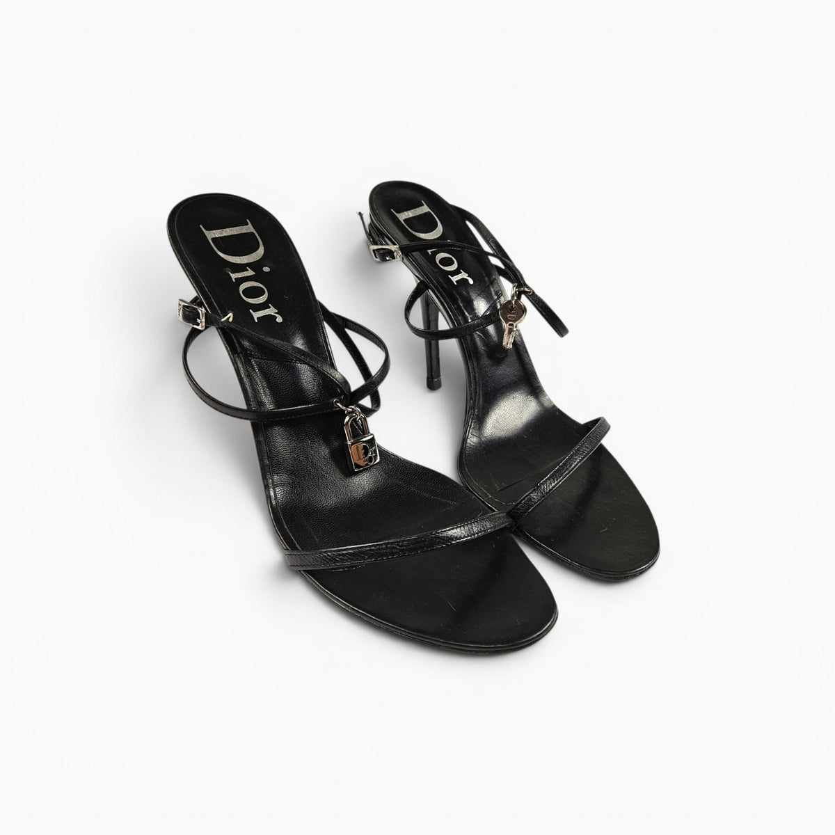 Dior by John Galliano Lock & Key Strappy Sandal Heels, Black