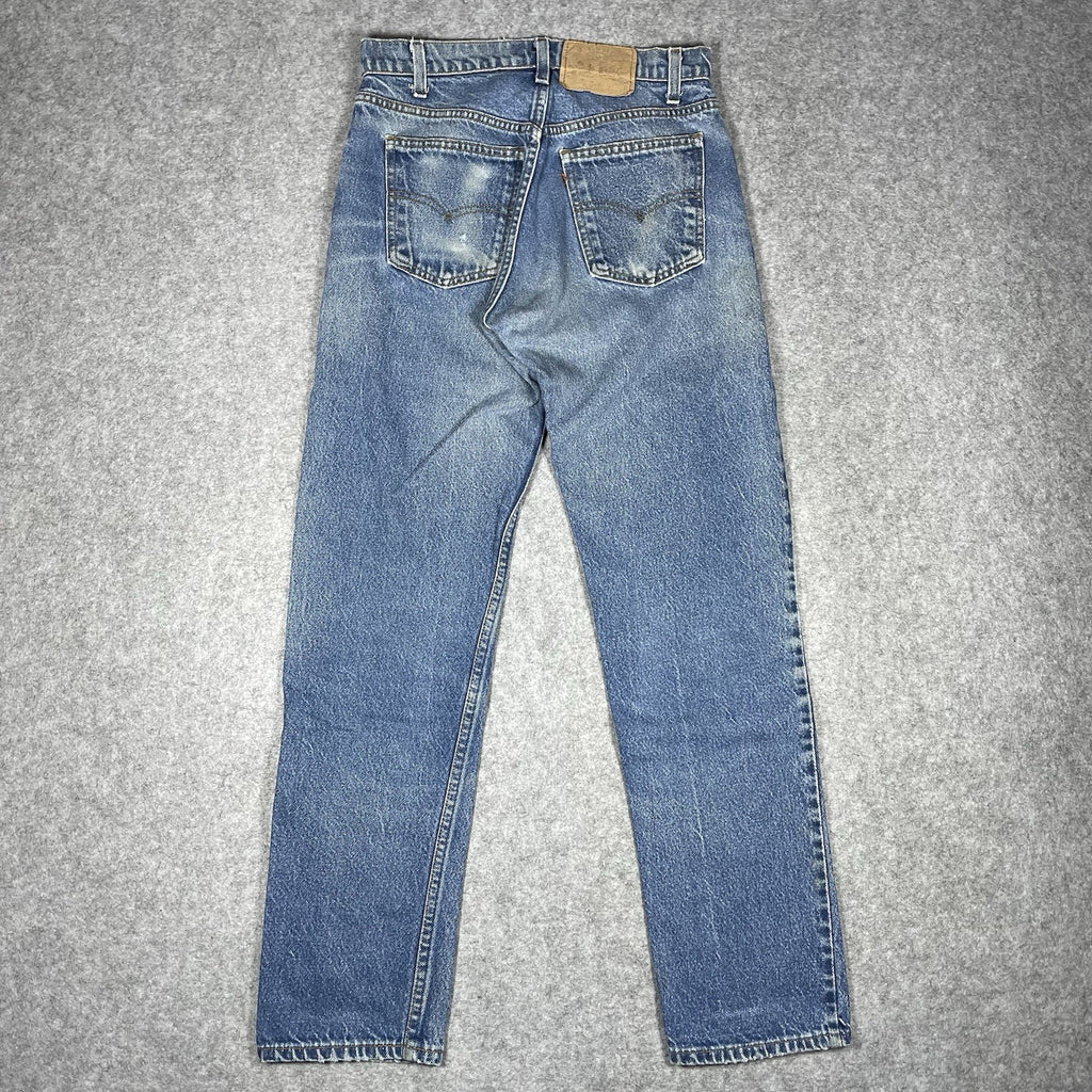 Levi's 505 Orange Tab Jeans, Medium Wash Distressed Denim