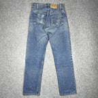 Levi's 505 Orange Tab Jeans, Medium Wash Distressed Denim