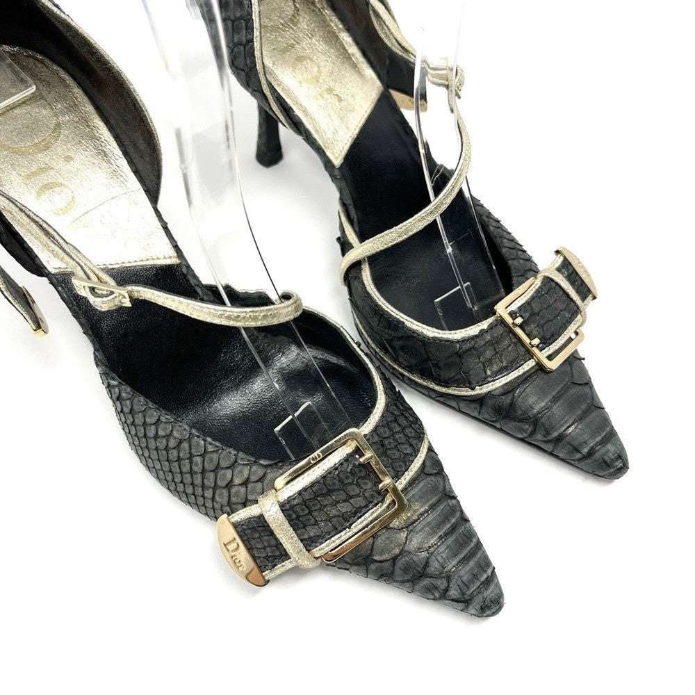 Christian Dior Galliano-Era CD Logo Buckle Heels, Black & Gold