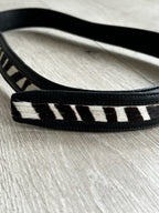 Terry Stack Italian Leather Belt in Black &amp; White Pony Hair