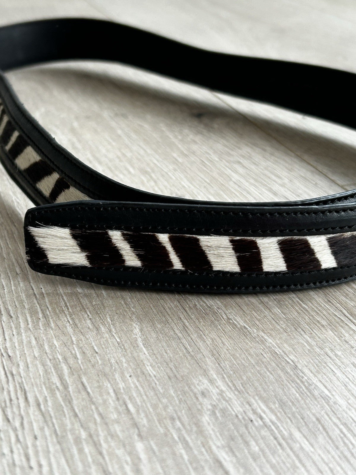 Terry Stack Italian Leather Belt in Black &amp; White Pony Hair