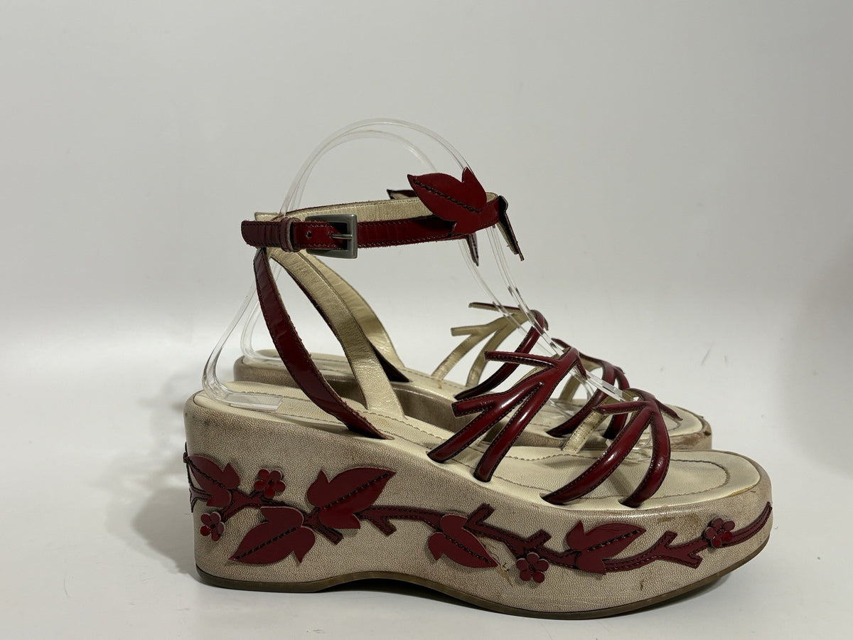 Prada SS1997 Red Floral Platform Sandal Heels