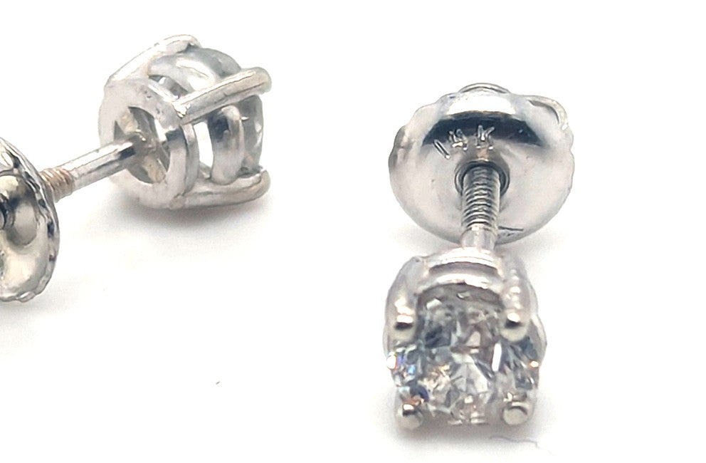 Victorian 14K Old Mine Cut Diamond Screwback Earrings, .62ct