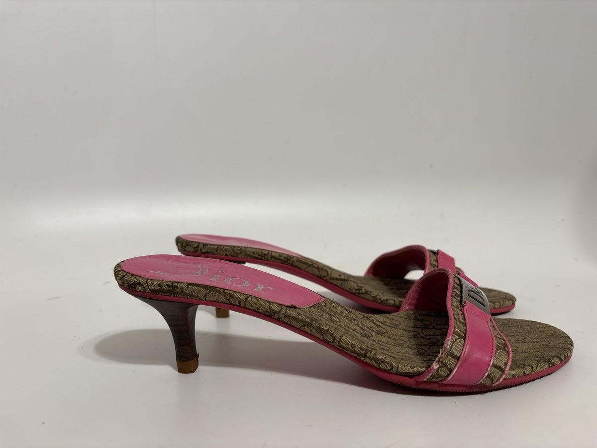 Christian Dior by John Galliano Pink Leather Monogram Sandal Heels