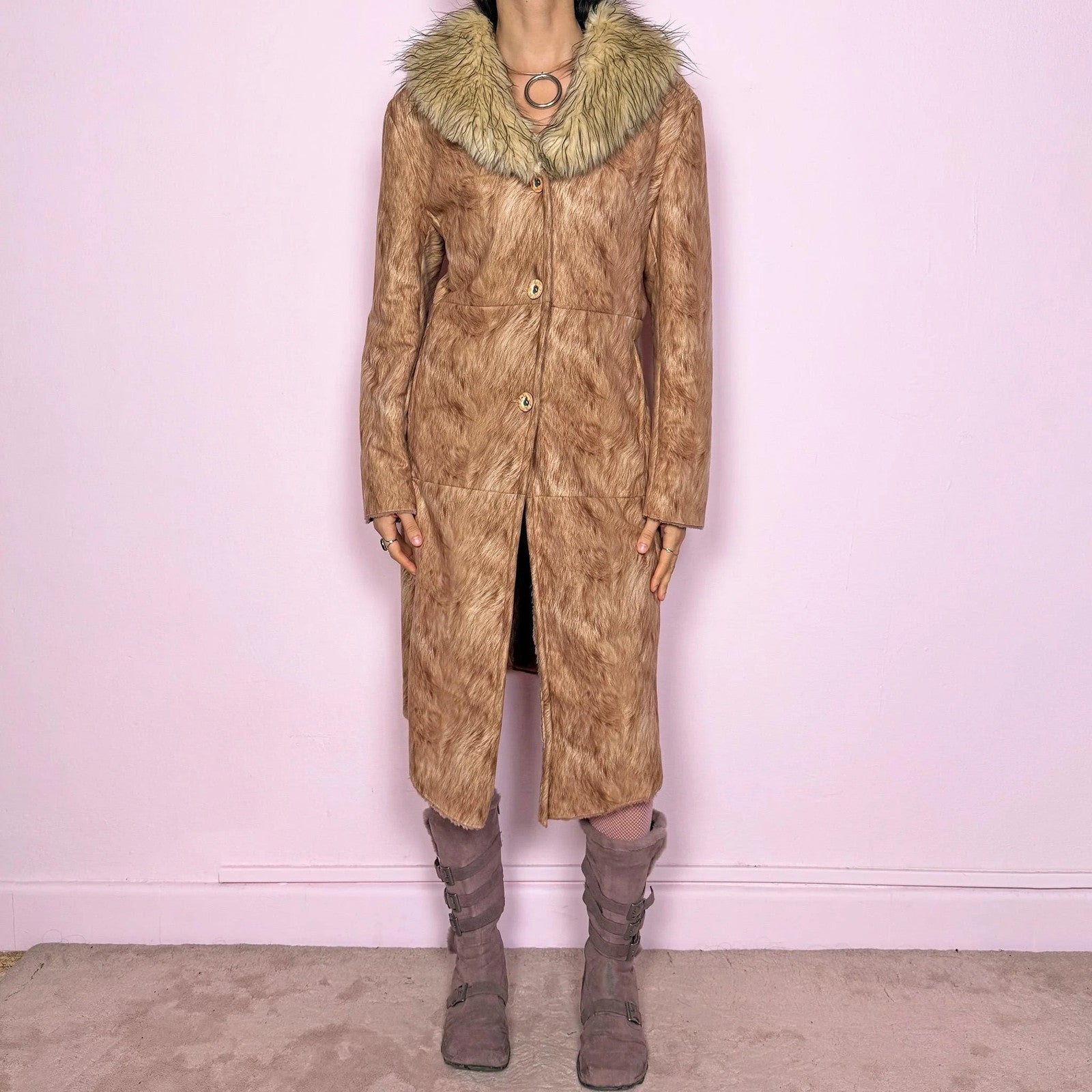 Vintage Y2K Penny Lane Coat, Brown Faux Fur