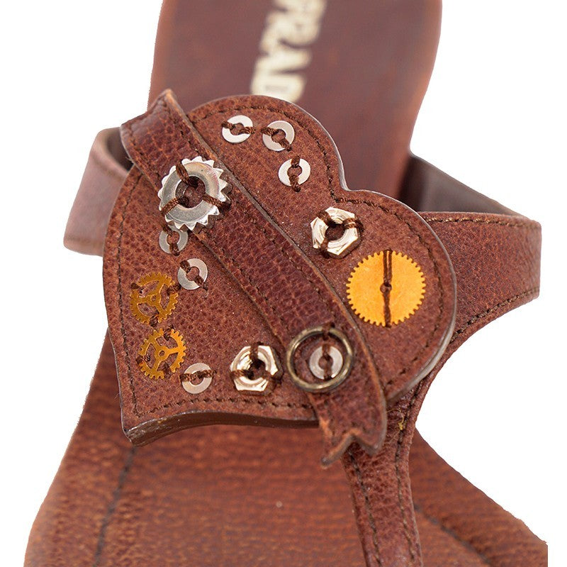 Prada Vintage Brown Grained Leather Heart Accent Kitten Heel Sandals