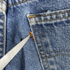 Levi's 505 Orange Tab Jeans, Medium Wash Distressed Denim