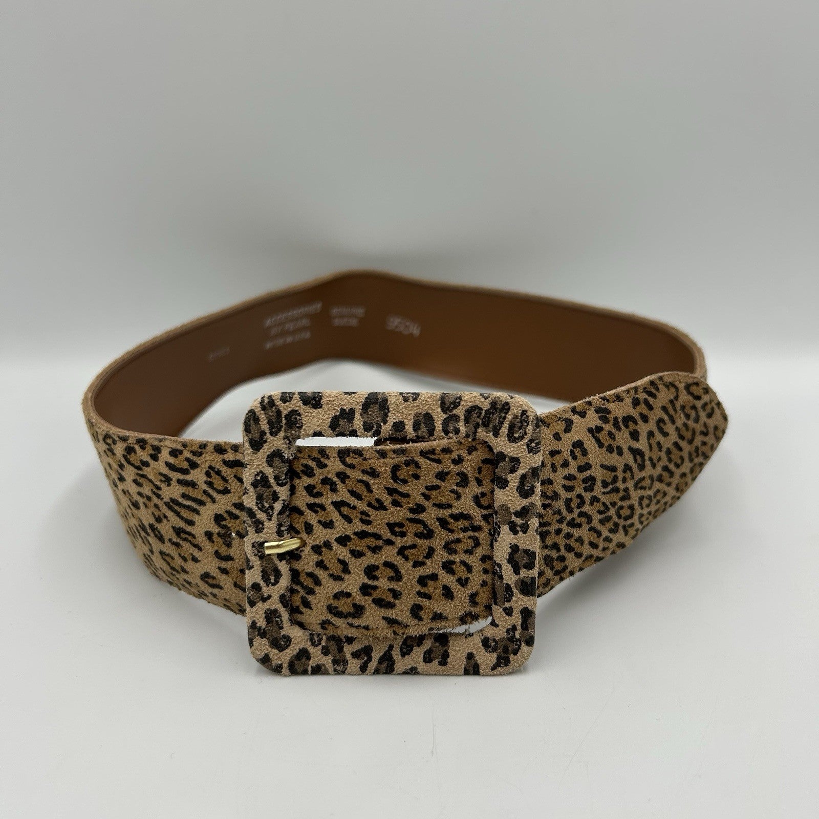 Accessories by Pearl Leopard Print Suede Belt, Brown