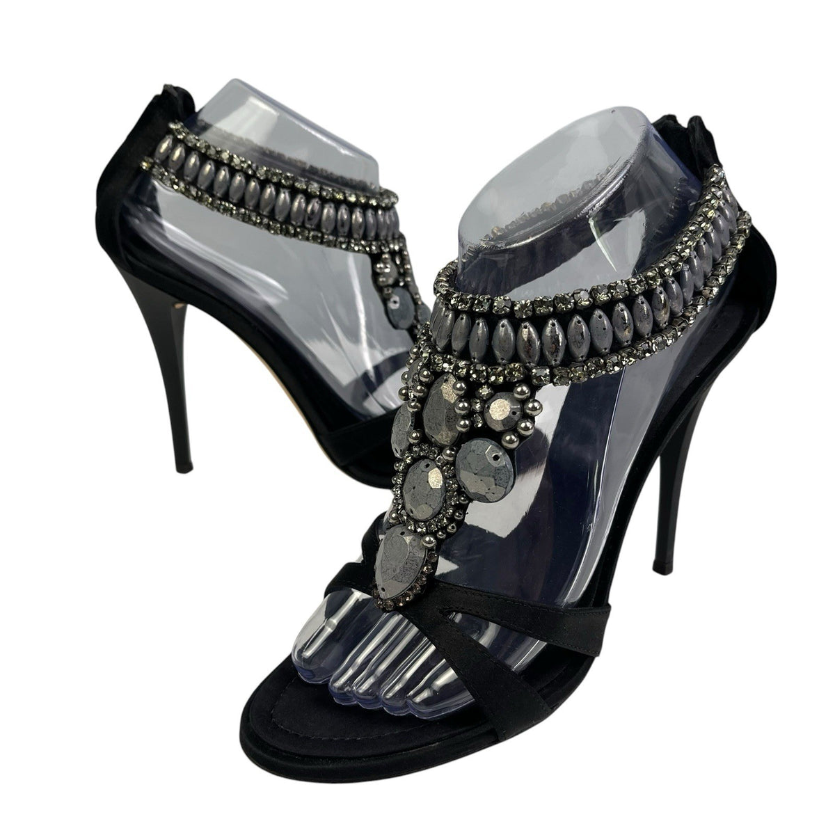 Giuseppe Zanotti Taz 110 Jeweled Sandal Heels, Black Raso Doppiato