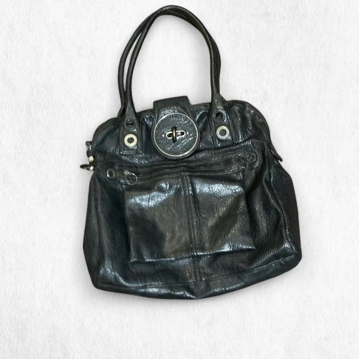 Diesel Black Leather Handbag with Button Closure