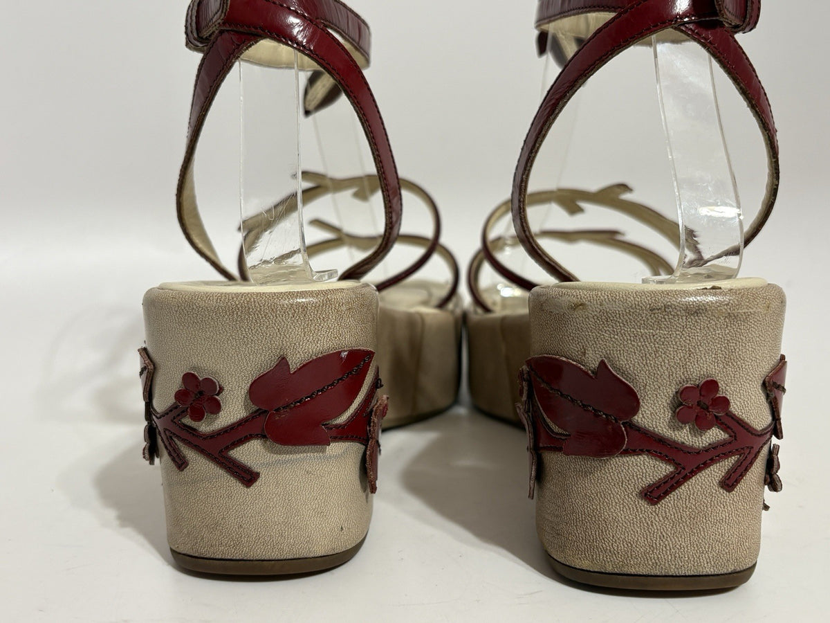 Prada SS1997 Red Floral Platform Sandal Heels