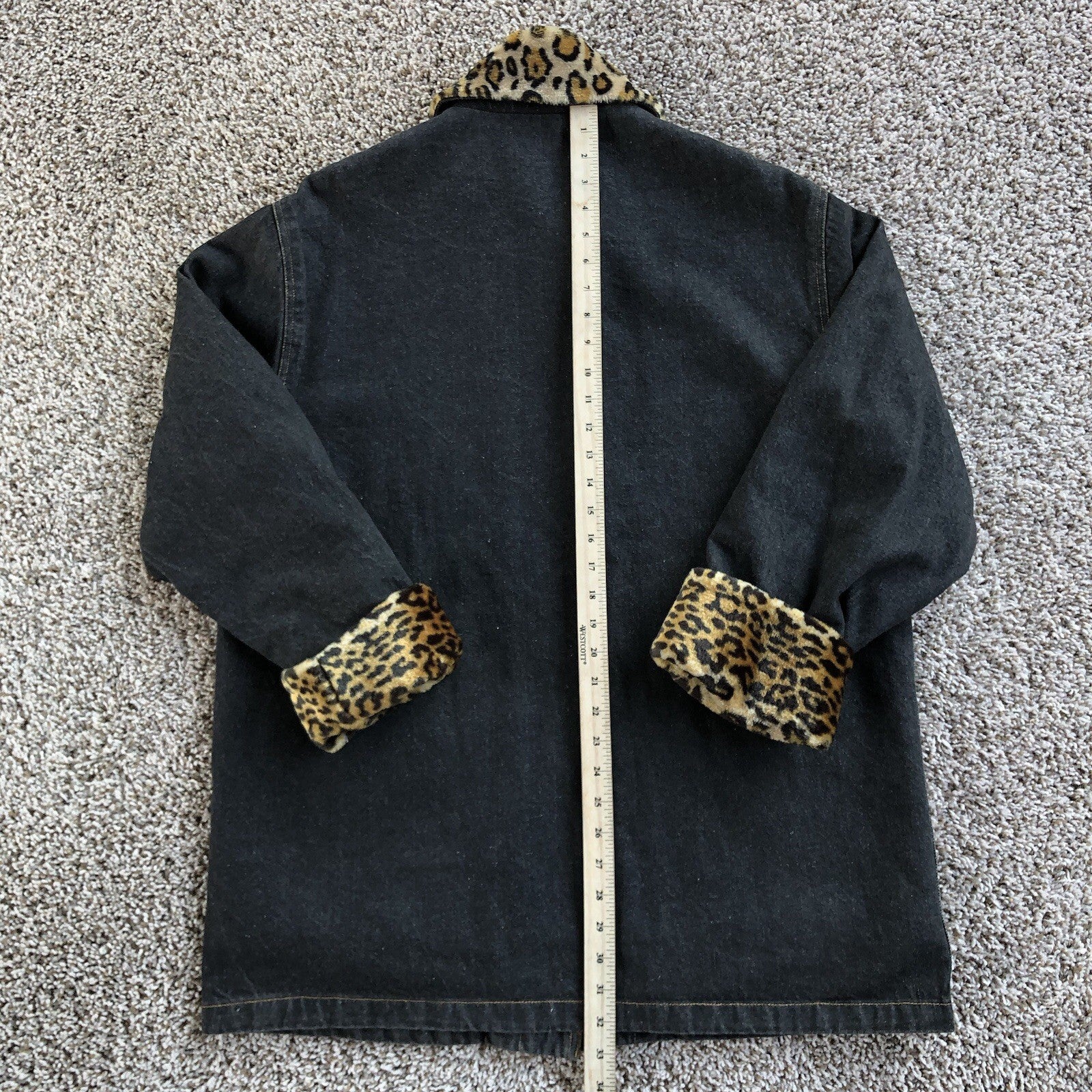Braefair Denim Coat with Leopard Print Faux Fur Lining