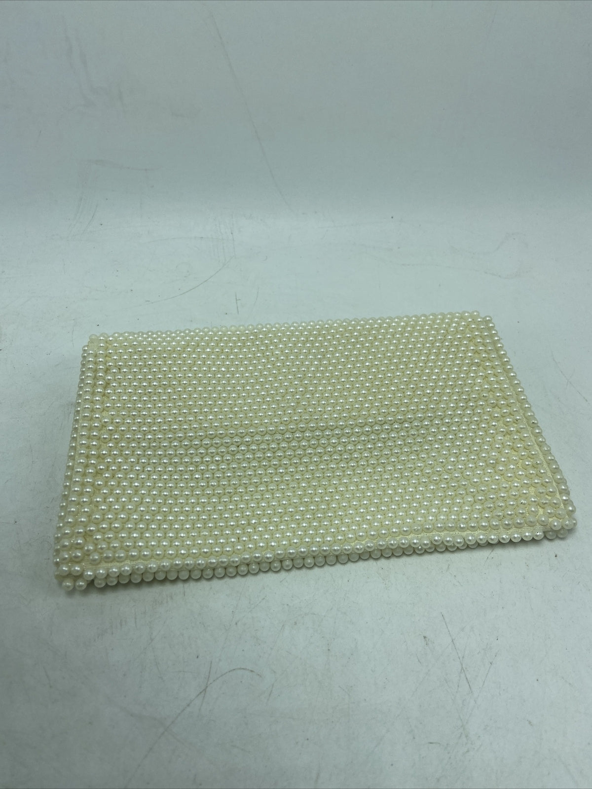 Susan Japan Hand Beaded Faux Pearl Clutch Purse, White