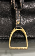 Lauren Ralph Lauren Black Leather Satchel Bag - Equestrian Themed