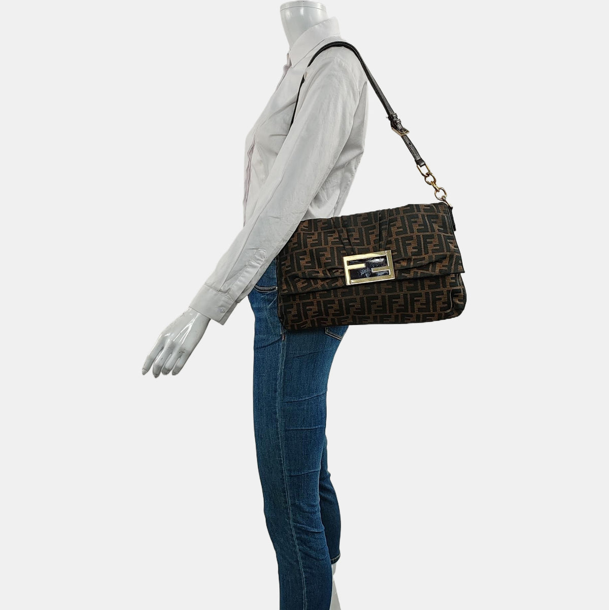 Fendi Mia Baguette Handbag, Brown Fabric