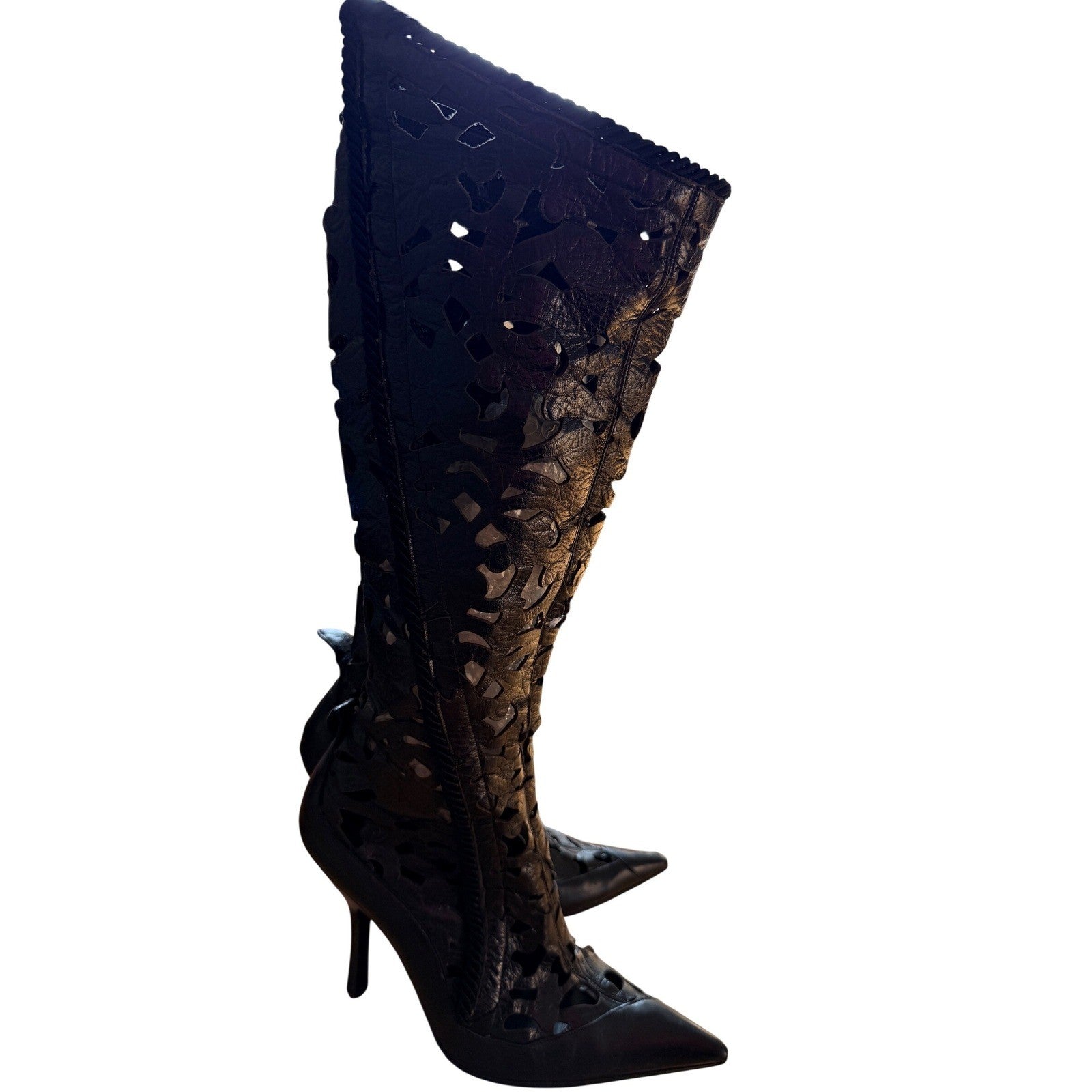 Giuseppe Zanotti Black Leather Cutout Knee High Boots