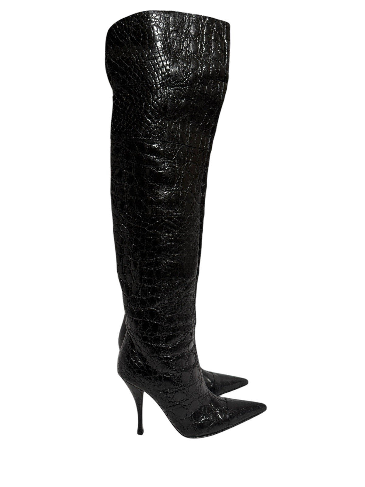 Dolce & Gabbana Black Croc-Embossed Over-the-Knee Boots