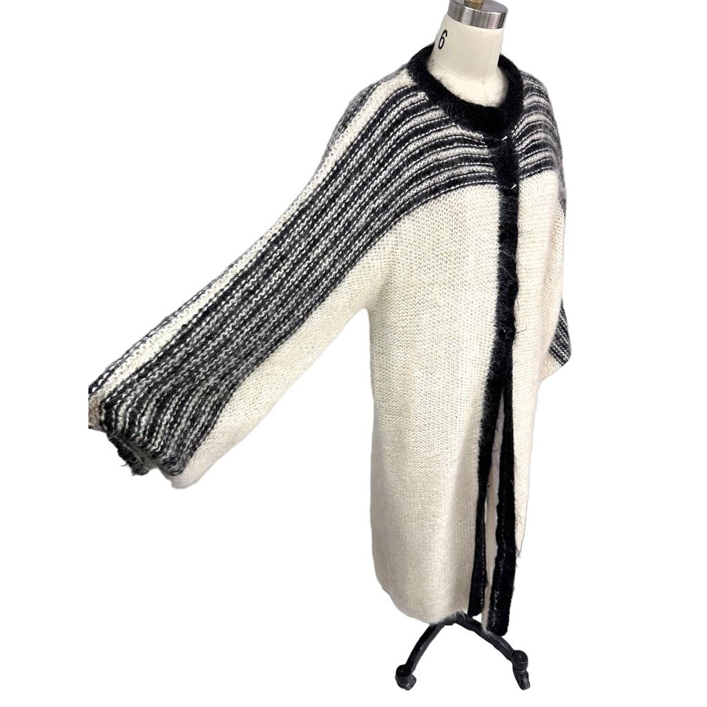 Nannell Mohair Sweater Coat, Cream & Black Striped Yoke