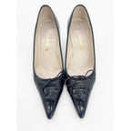 Chanel Vintage Black Patent Leather CC Bow Cap Toe Pumps, EU 36