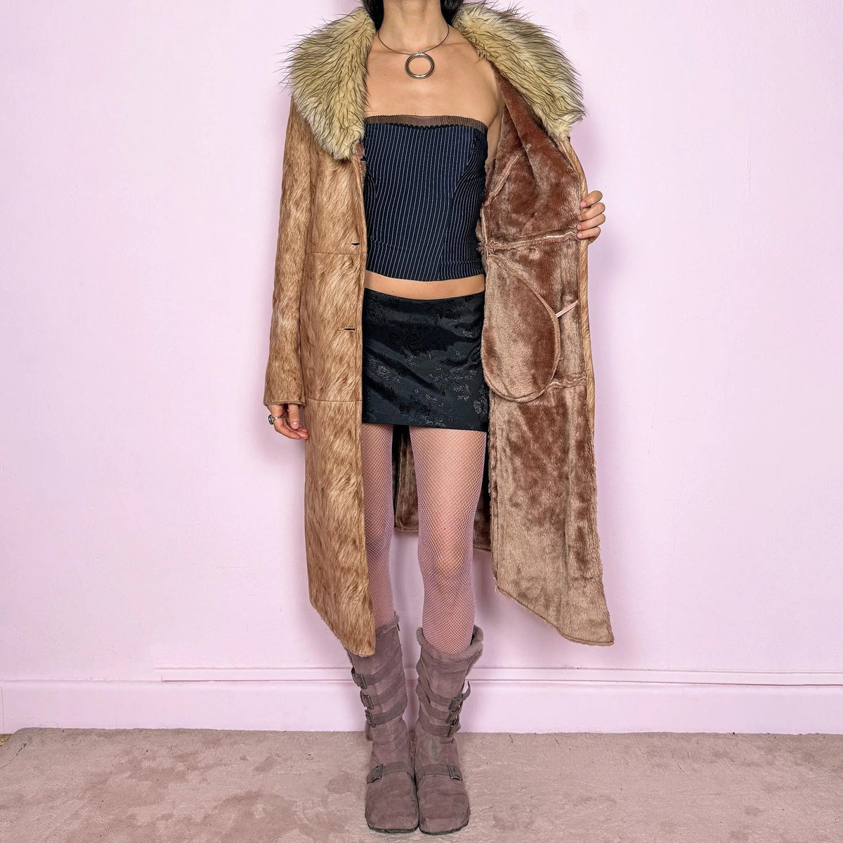 Vintage Y2K Penny Lane Coat, Brown Faux Fur