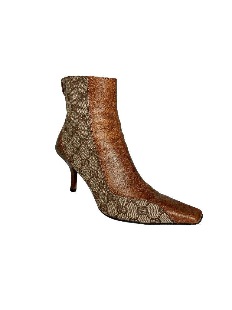 Gucci GG Monogram Ankle Booties, Praline Beige & Ebony Leather