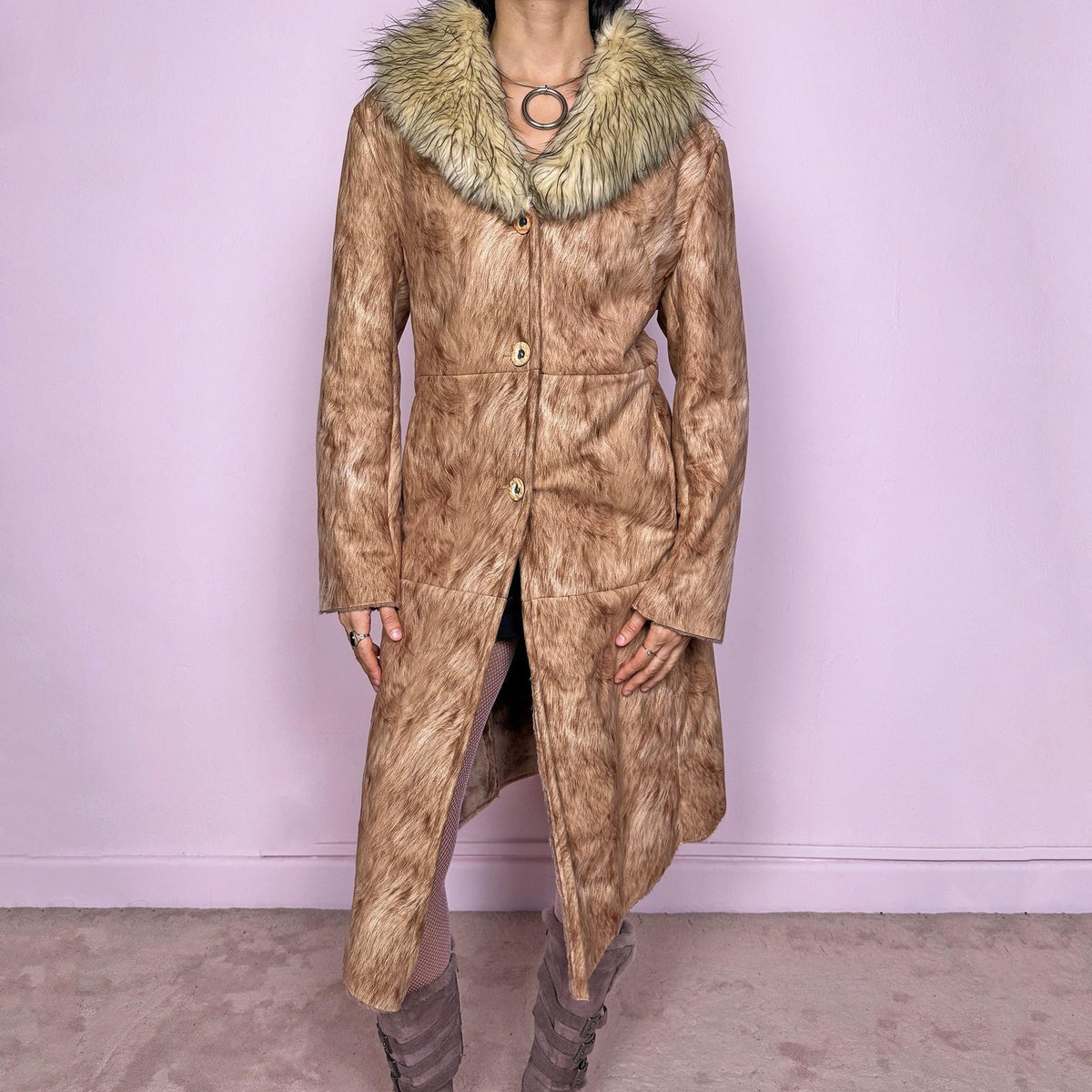 Vintage Y2K Penny Lane Coat, Brown Faux Fur