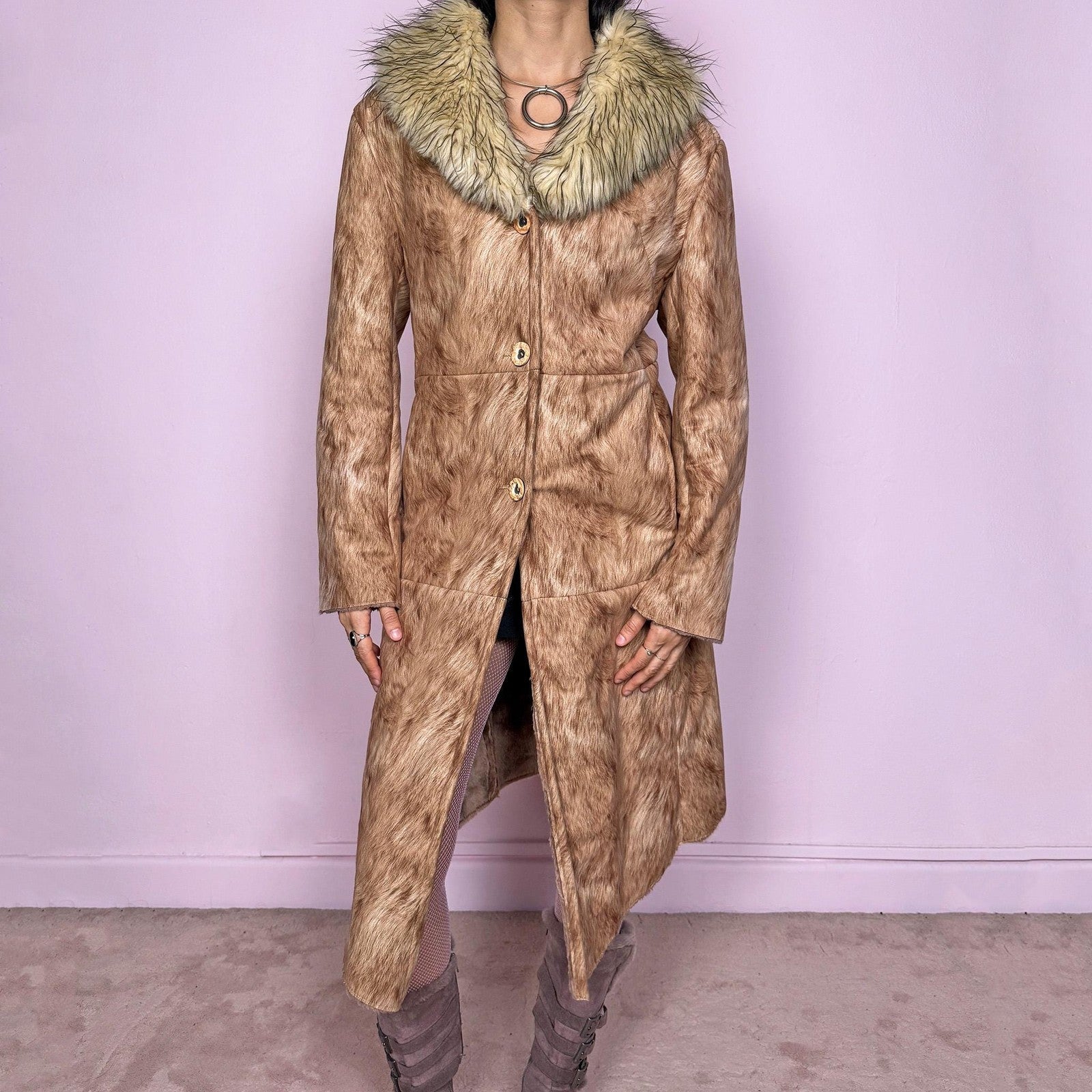 Vintage Y2K Penny Lane Coat, Brown Faux Fur